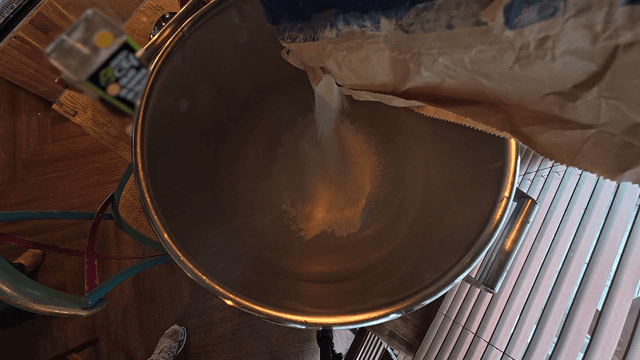 Flour poured into a large mixing bowl