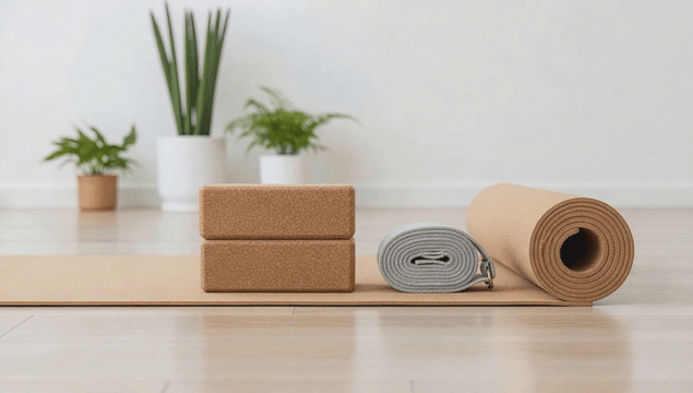 Yoga mat and blocks in a serene room