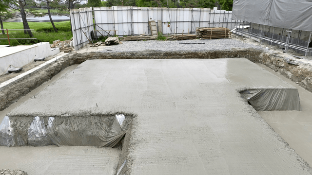 Construction site with concrete foundation