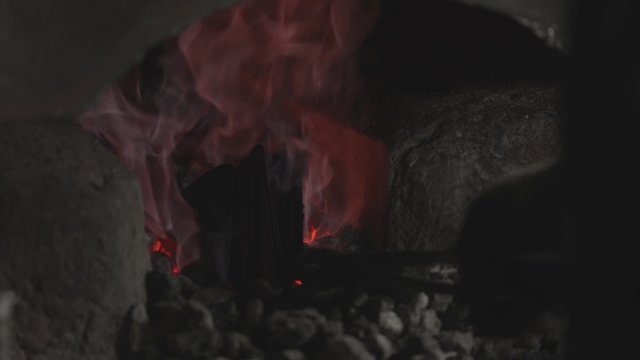 Charcoal burning in industrial furnace