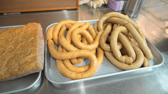 Tray filled with assorted handmade sausages