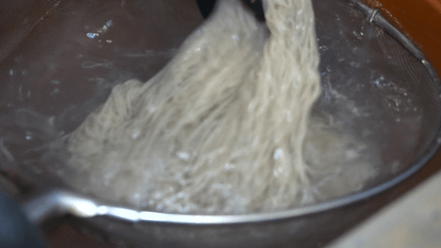 Buckwheat noodles rinsed quickly in cold water