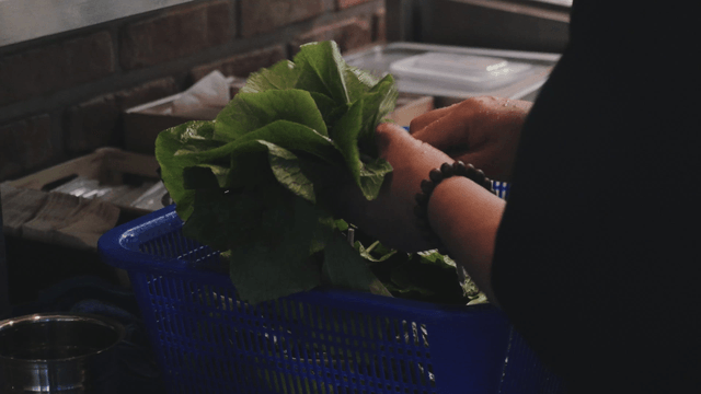 Person preparing fresh green vegetables