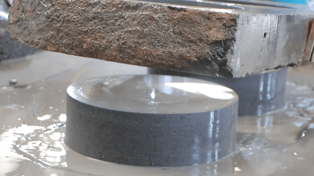 Cylindrical basalt block cut into sections