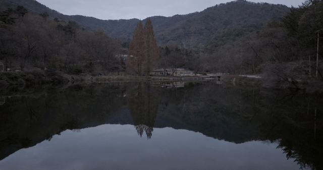 A tranquil lake surrounded by mountains