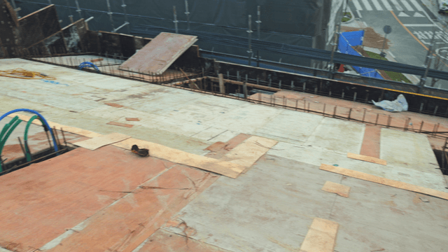 Construction site with wooden planks