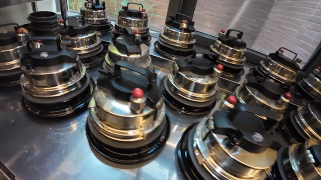 Korean pressure cookers on a kitchen counter