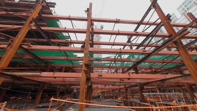Construction site with metal scaffolding