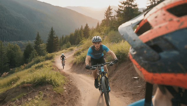 Cyclists riding on a mountain trail