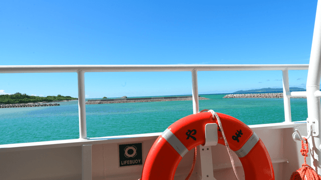 View from a boat with a lifebuoy and sea