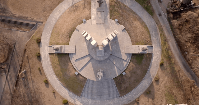 Circular monument in an open park