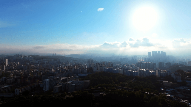 Cityscape under a bright sun