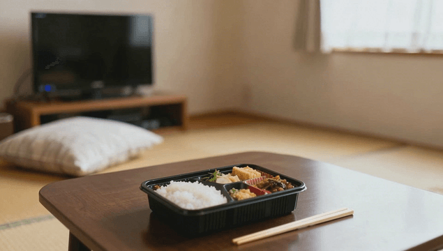 Cozy room wooden table lunchbox