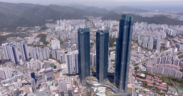 Aerial view of a city with skyscrapers