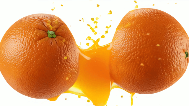 Two oranges colliding and splashing juice