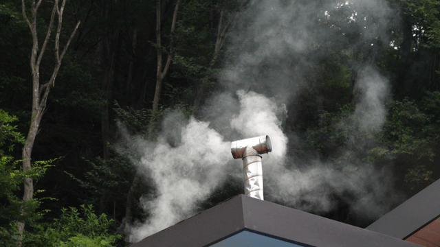 Smoke rising from a chimney in the forest