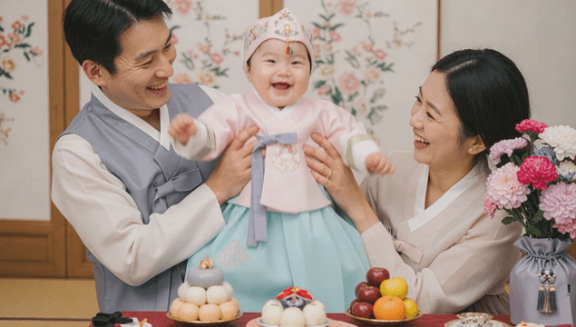Family celebrating a baby's first birthday