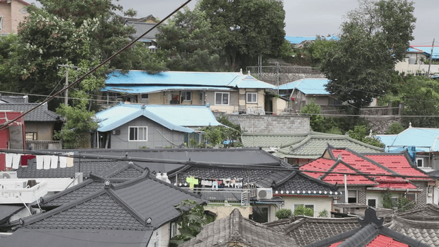 Rural Korean village with rooftops