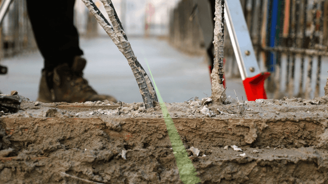 Construction site with rebar and tools