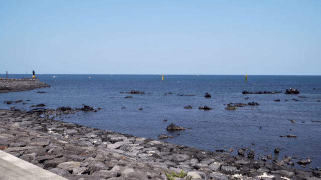 Rocky coastline with a clear blue sea