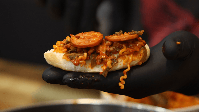 Korean-style bread topped with spicy budaejjigae