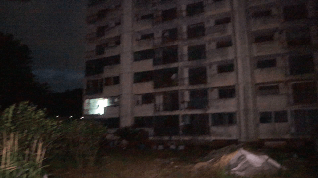 Night view of an old apartment building