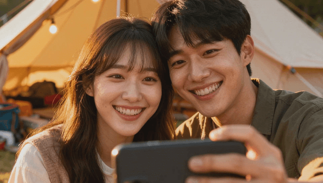 Couple taking a selfie at a campsite