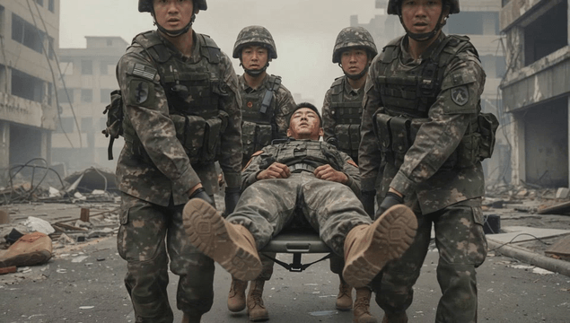 Soldiers carrying an injured comrade