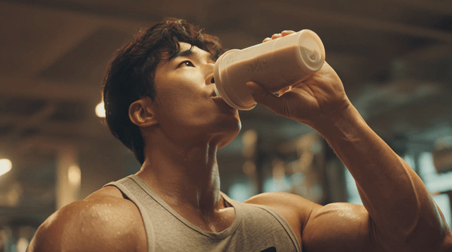 Man drinking a protein shake after workout