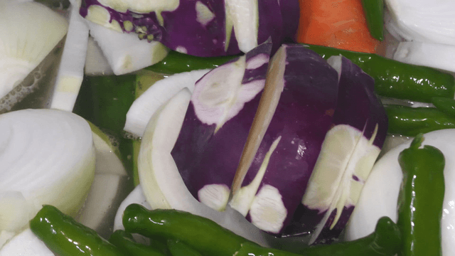 Fresh vegetables soaked in water