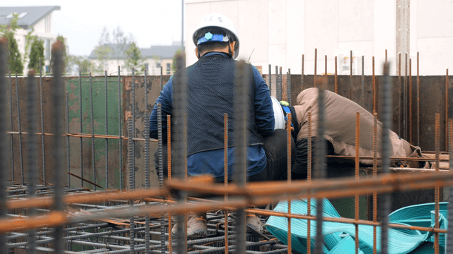 Construction workers at a building site