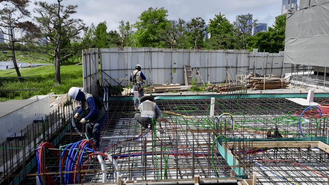 Construction workers at a building site