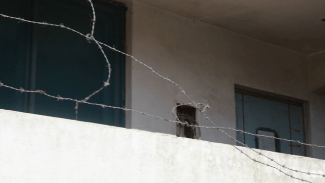 Barbed wire on a building balcony