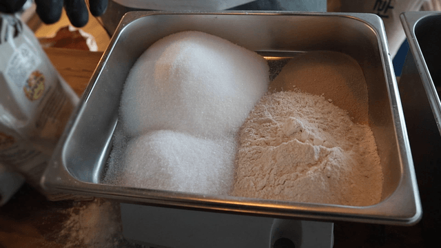 Baking powder ingredients arranged on a tray