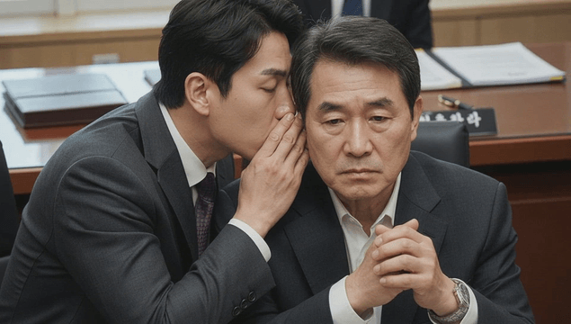 Lawyer and client communicating in whisper during trial