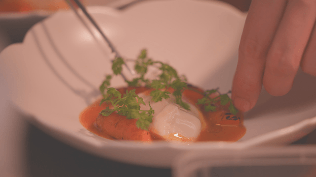 Fine dining dish garnished with herbs