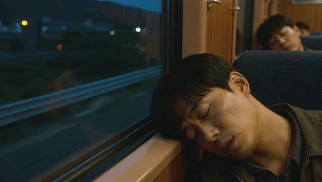 Sleeping passengers on a night train