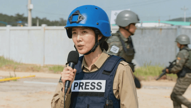 War correspondent covering a story inside a military facility