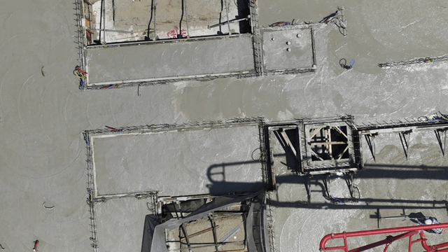 Construction site with concrete pouring