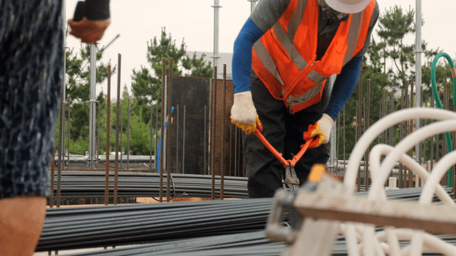 Construction workers on a building site