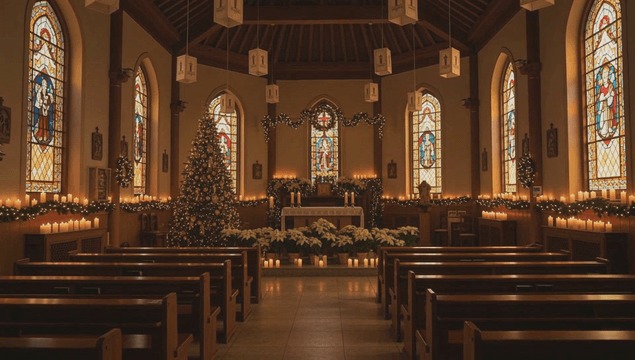 Christmas decorated cathedral interior