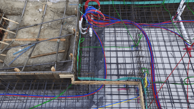 Construction site with rebar and wiring