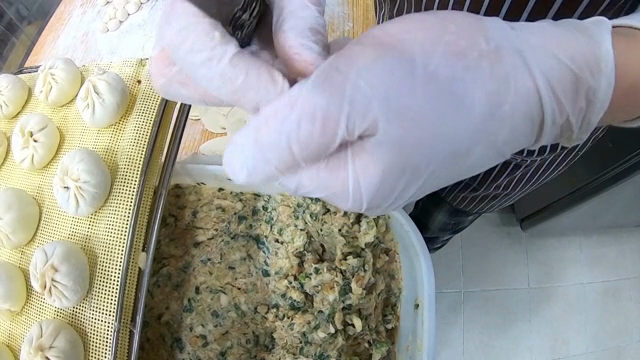 Hands preparing dumplings with filling