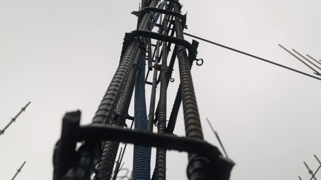 Construction rebar against sky