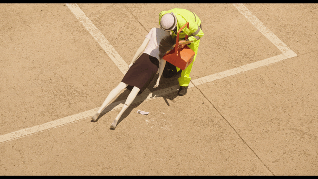 Janitor removing female mannequin placed in parking lot