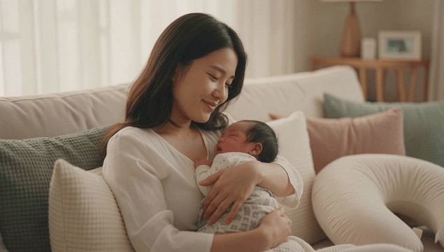 Mother lovingly holding her baby