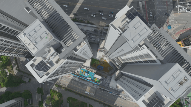 Tall buildings and surrounding landscape