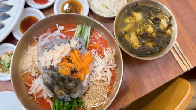 Korean seafood dish with side dishes