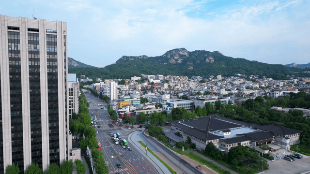 Cityscape with mountains in the background