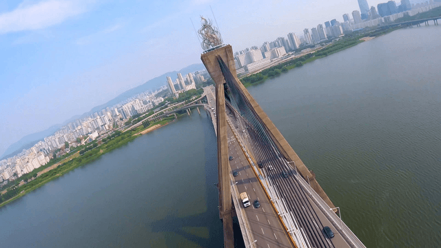 City skyline and bridge over the river